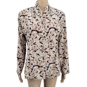 Pendelton Sophisticates Vintage Poly Satin Button Down Printed Blouse